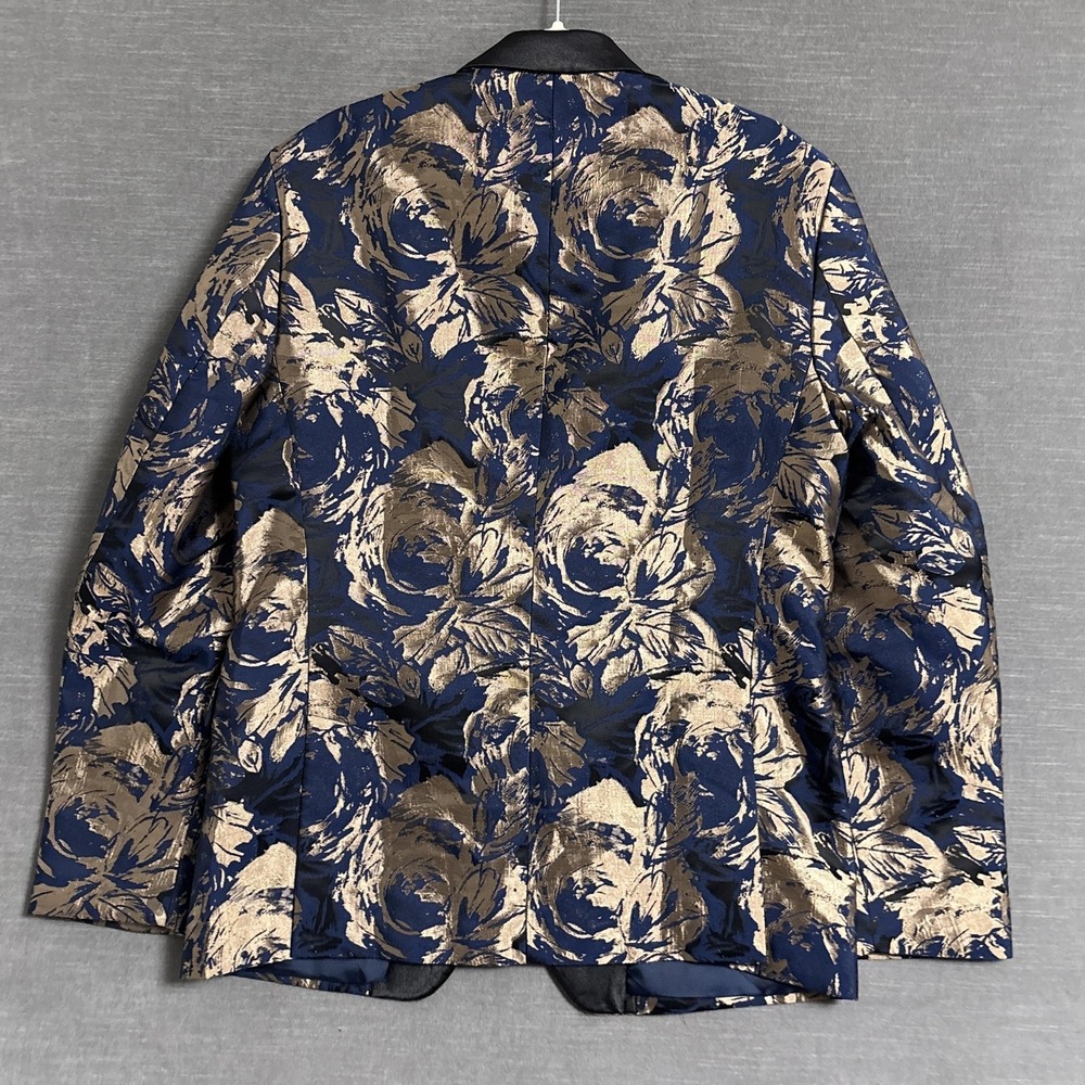 INC Tuxedo Jacket L Slim Fit Blue Gold Floral Shawl Formal 42L Slim - Picture 6 of 11